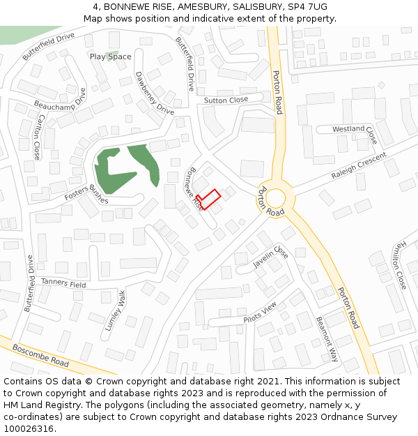 4, BONNEWE RISE, AMESBURY, SALISBURY, SP4 7UG: Location map and indicative extent of plot