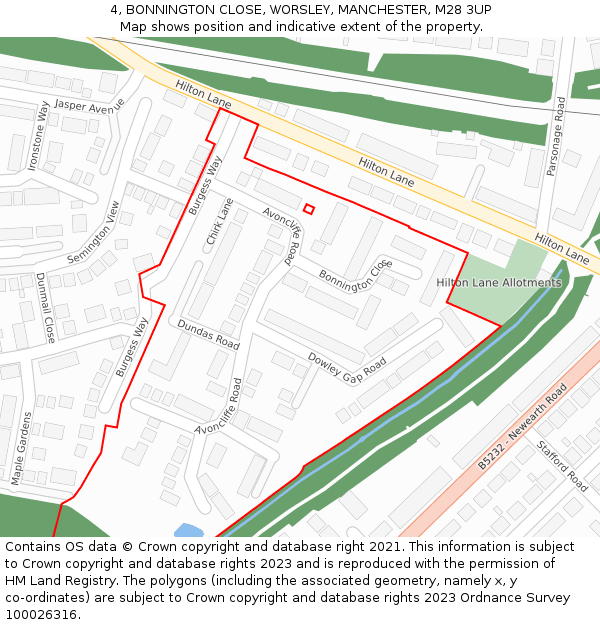 4, BONNINGTON CLOSE, WORSLEY, MANCHESTER, M28 3UP: Location map and indicative extent of plot