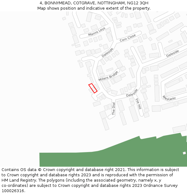 4, BONNYMEAD, COTGRAVE, NOTTINGHAM, NG12 3QH: Location map and indicative extent of plot