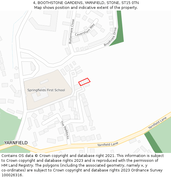 4, BOOTHSTONE GARDENS, YARNFIELD, STONE, ST15 0TN: Location map and indicative extent of plot