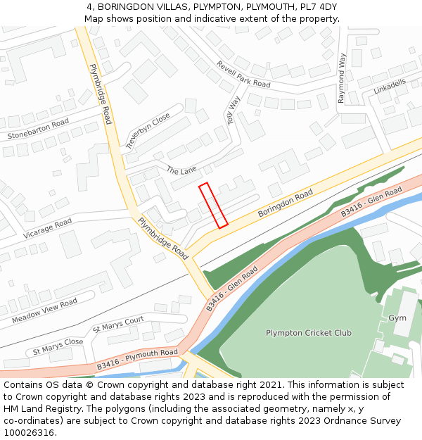 4, BORINGDON VILLAS, PLYMPTON, PLYMOUTH, PL7 4DY: Location map and indicative extent of plot