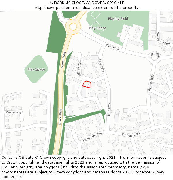 4, BORKUM CLOSE, ANDOVER, SP10 4LE: Location map and indicative extent of plot