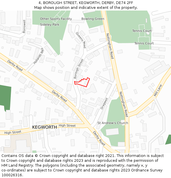 4, BOROUGH STREET, KEGWORTH, DERBY, DE74 2FF: Location map and indicative extent of plot