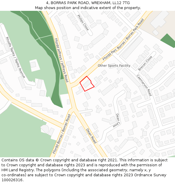 4, BORRAS PARK ROAD, WREXHAM, LL12 7TG: Location map and indicative extent of plot
