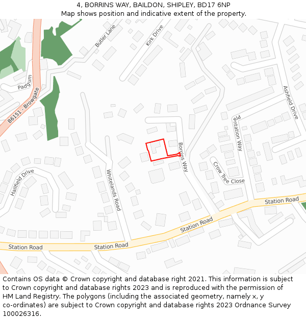 4, BORRINS WAY, BAILDON, SHIPLEY, BD17 6NP: Location map and indicative extent of plot