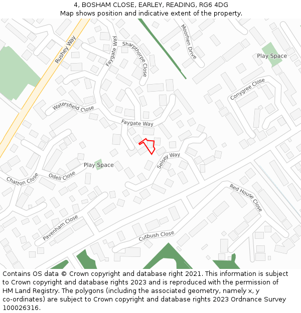 4, BOSHAM CLOSE, EARLEY, READING, RG6 4DG: Location map and indicative extent of plot
