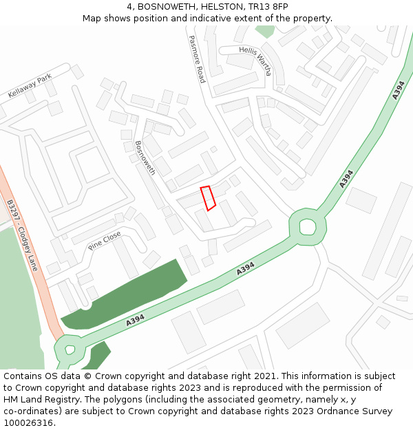 4, BOSNOWETH, HELSTON, TR13 8FP: Location map and indicative extent of plot