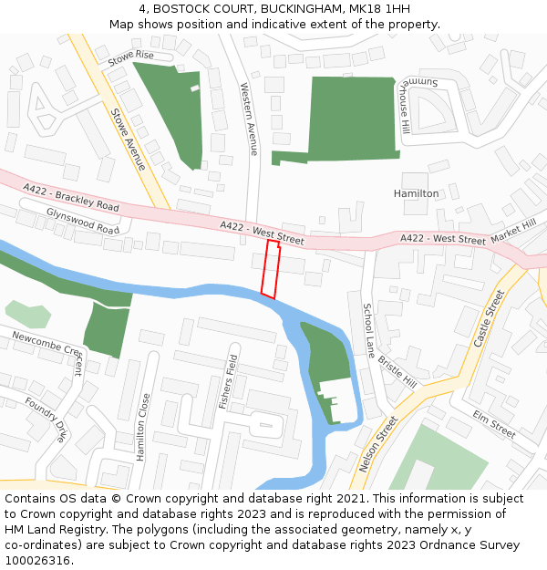 4, BOSTOCK COURT, BUCKINGHAM, MK18 1HH: Location map and indicative extent of plot