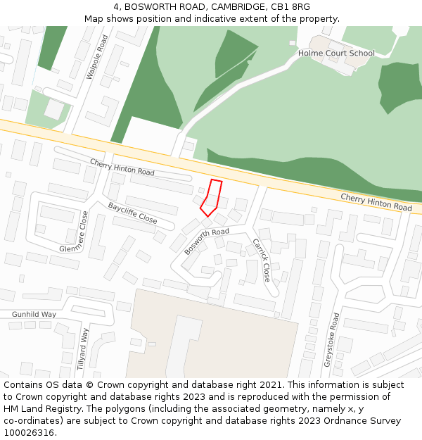 4, BOSWORTH ROAD, CAMBRIDGE, CB1 8RG: Location map and indicative extent of plot