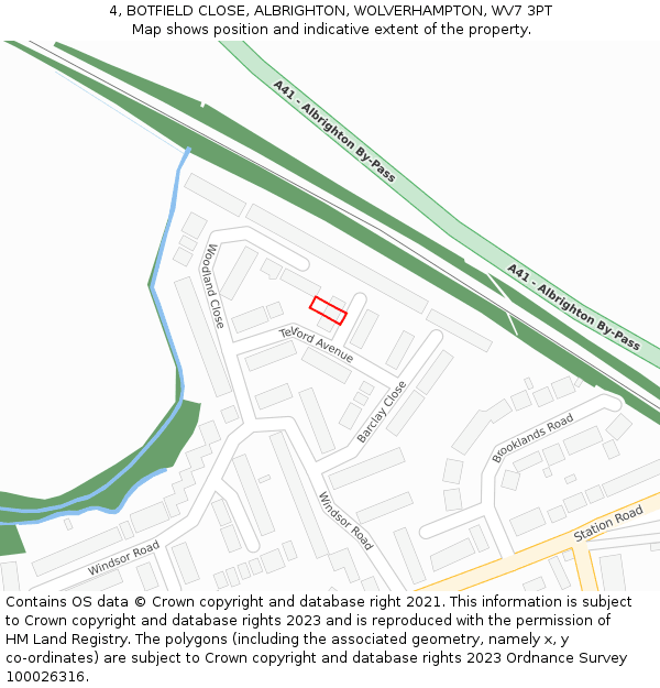 4, BOTFIELD CLOSE, ALBRIGHTON, WOLVERHAMPTON, WV7 3PT: Location map and indicative extent of plot