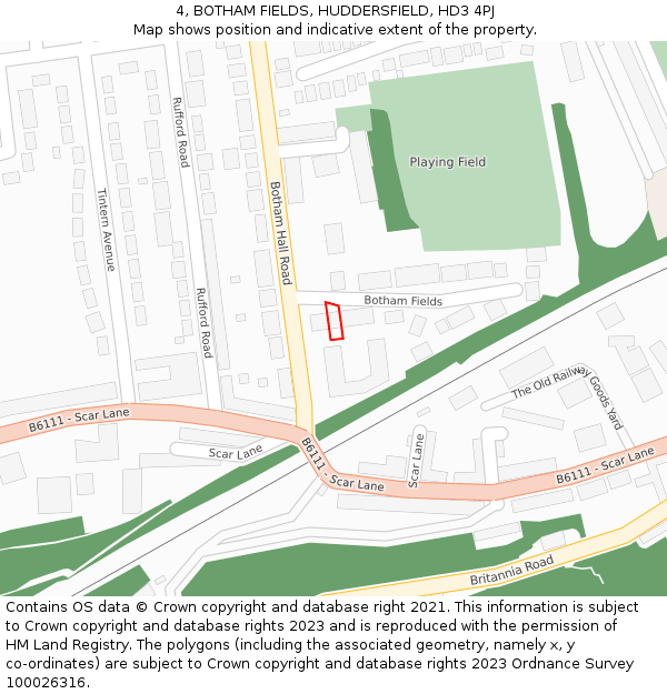 4, BOTHAM FIELDS, HUDDERSFIELD, HD3 4PJ: Location map and indicative extent of plot