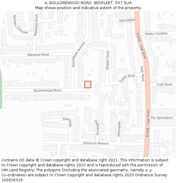 4, BOULDREWOOD ROAD, BENFLEET, SS7 5UA: Location map and indicative extent of plot