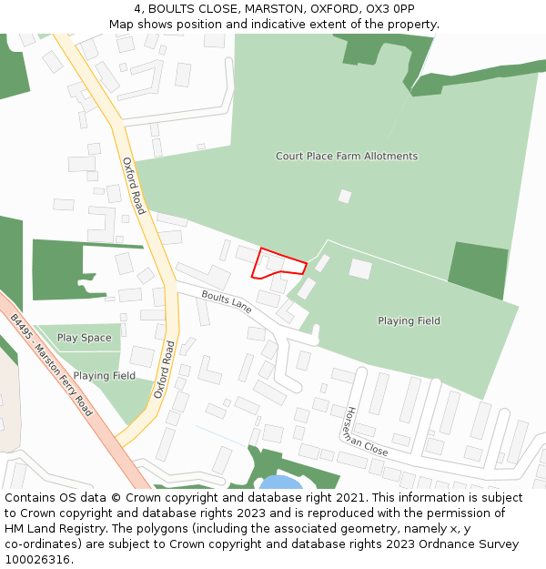 4, BOULTS CLOSE, MARSTON, OXFORD, OX3 0PP: Location map and indicative extent of plot