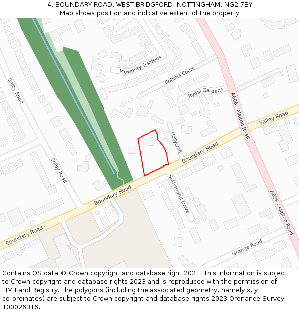 4, BOUNDARY ROAD, WEST BRIDGFORD, NOTTINGHAM, NG2 7BY: Location map and indicative extent of plot