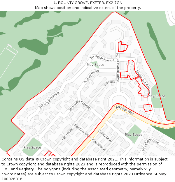 4, BOUNTY GROVE, EXETER, EX2 7GN: Location map and indicative extent of plot