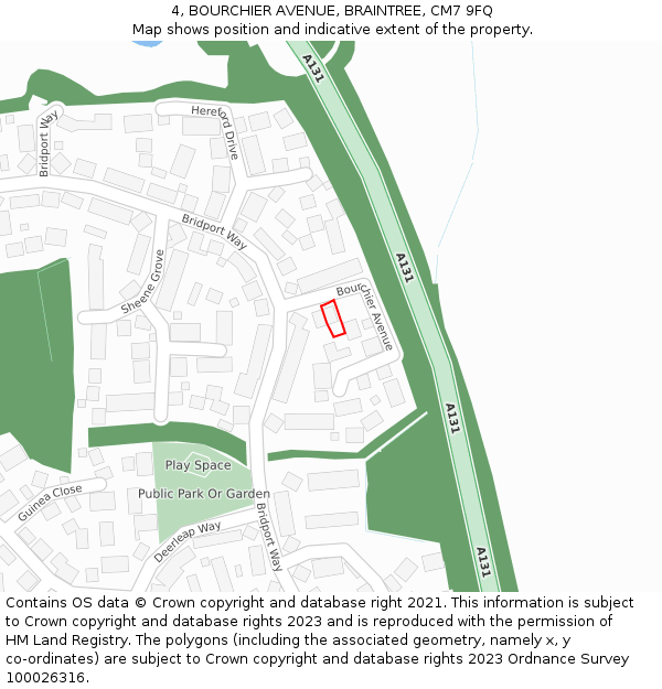 4, BOURCHIER AVENUE, BRAINTREE, CM7 9FQ: Location map and indicative extent of plot