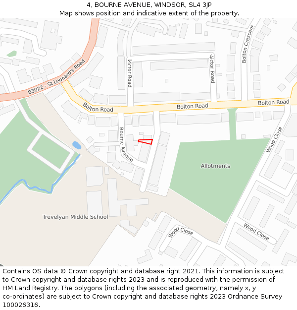 4, BOURNE AVENUE, WINDSOR, SL4 3JP: Location map and indicative extent of plot