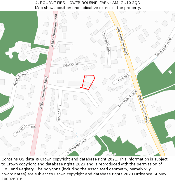 4, BOURNE FIRS, LOWER BOURNE, FARNHAM, GU10 3QD: Location map and indicative extent of plot