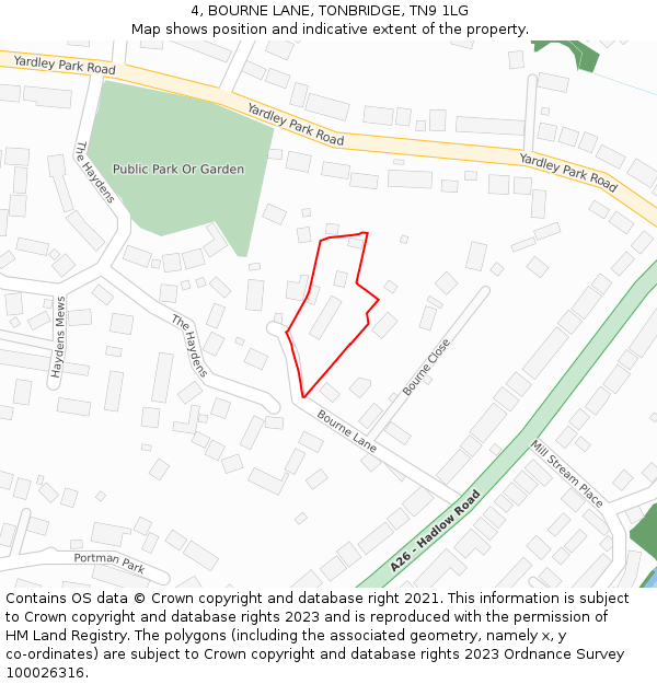 4, BOURNE LANE, TONBRIDGE, TN9 1LG: Location map and indicative extent of plot