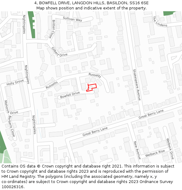 4, BOWFELL DRIVE, LANGDON HILLS, BASILDON, SS16 6SE: Location map and indicative extent of plot