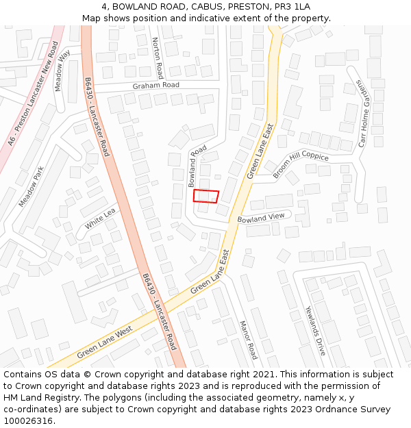 4, BOWLAND ROAD, CABUS, PRESTON, PR3 1LA: Location map and indicative extent of plot