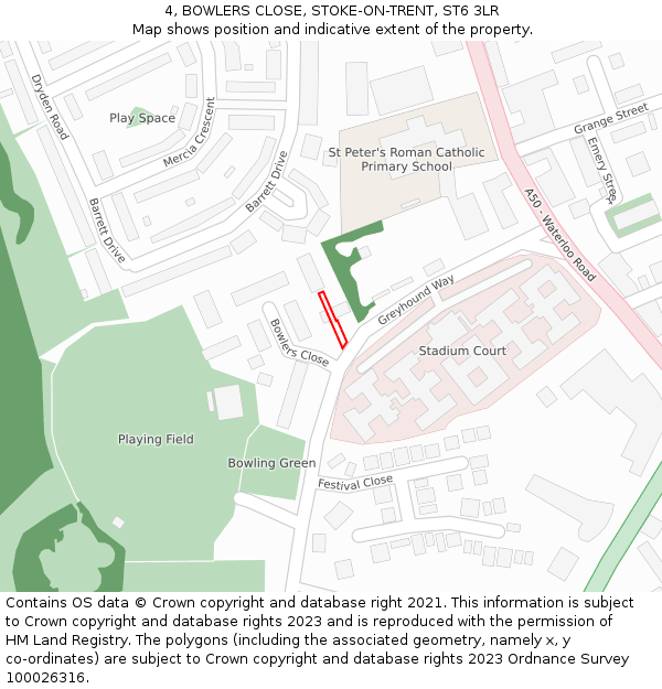 4, BOWLERS CLOSE, STOKE-ON-TRENT, ST6 3LR: Location map and indicative extent of plot