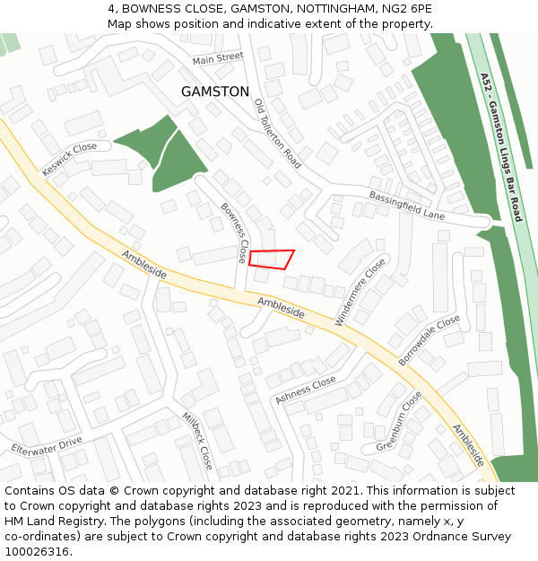 4, BOWNESS CLOSE, GAMSTON, NOTTINGHAM, NG2 6PE: Location map and indicative extent of plot