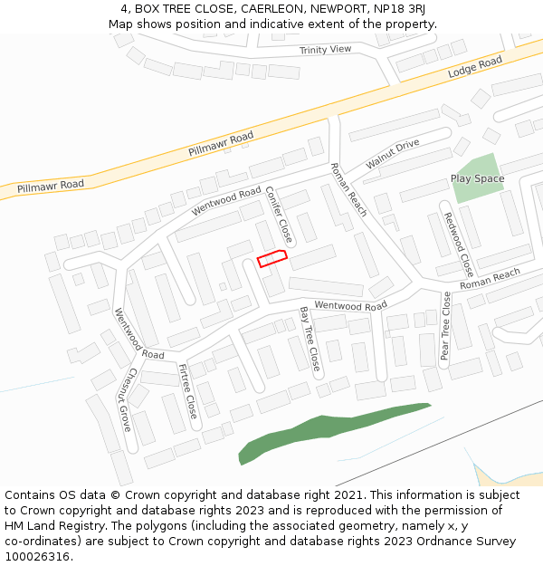 4, BOX TREE CLOSE, CAERLEON, NEWPORT, NP18 3RJ: Location map and indicative extent of plot