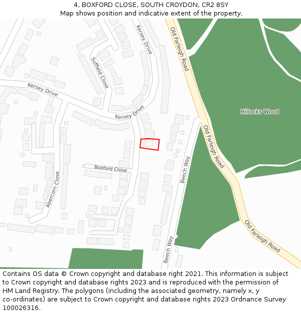 4, BOXFORD CLOSE, SOUTH CROYDON, CR2 8SY: Location map and indicative extent of plot