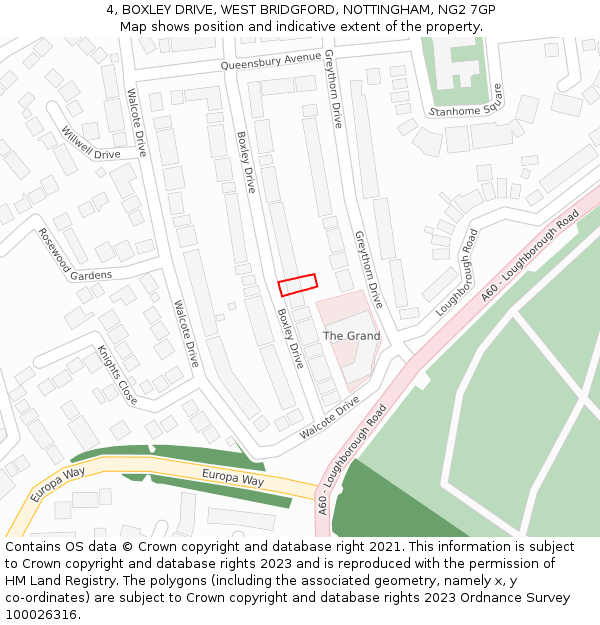 4, BOXLEY DRIVE, WEST BRIDGFORD, NOTTINGHAM, NG2 7GP: Location map and indicative extent of plot