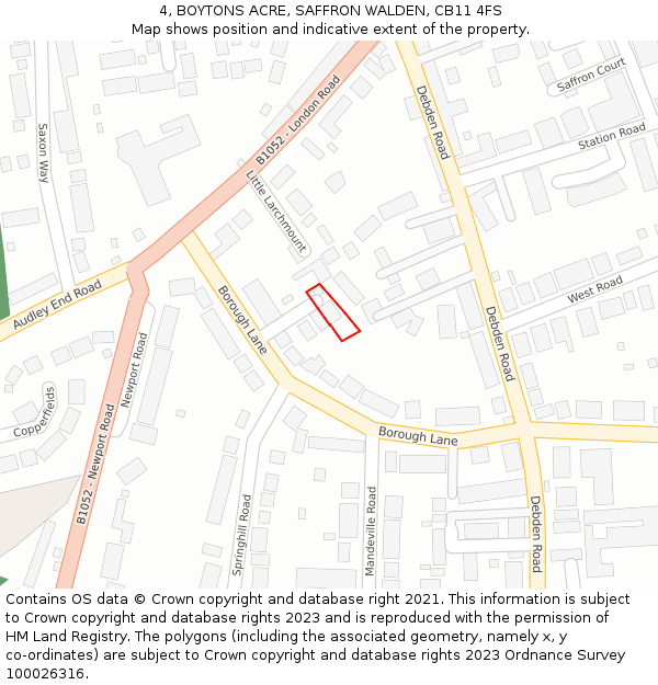 4, BOYTONS ACRE, SAFFRON WALDEN, CB11 4FS: Location map and indicative extent of plot