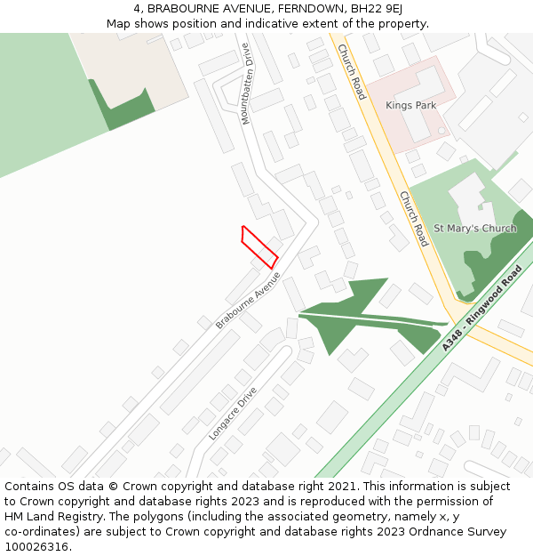 4, BRABOURNE AVENUE, FERNDOWN, BH22 9EJ: Location map and indicative extent of plot