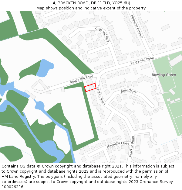 4, BRACKEN ROAD, DRIFFIELD, YO25 6UJ: Location map and indicative extent of plot