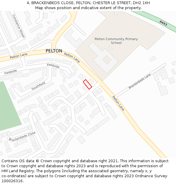 4, BRACKENBEDS CLOSE, PELTON, CHESTER LE STREET, DH2 1XH: Location map and indicative extent of plot