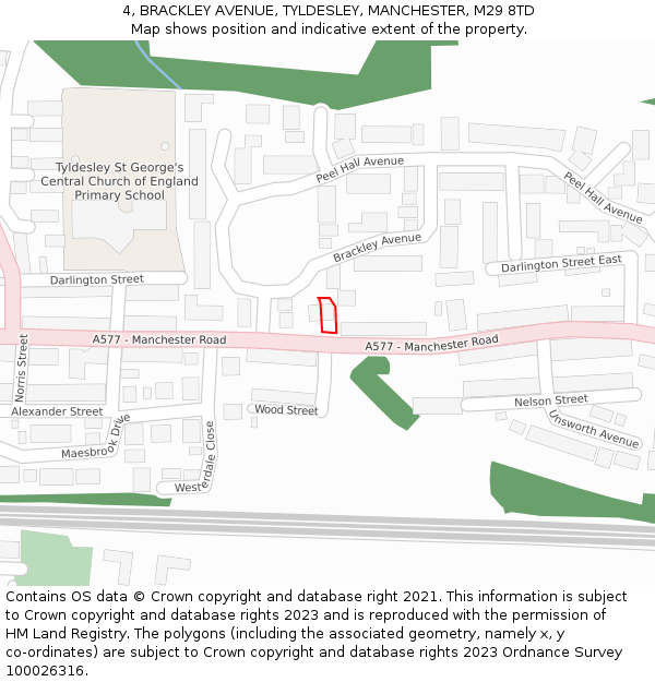 4, BRACKLEY AVENUE, TYLDESLEY, MANCHESTER, M29 8TD: Location map and indicative extent of plot