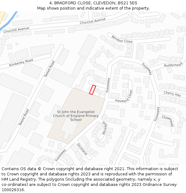 4, BRADFORD CLOSE, CLEVEDON, BS21 5ES: Location map and indicative extent of plot