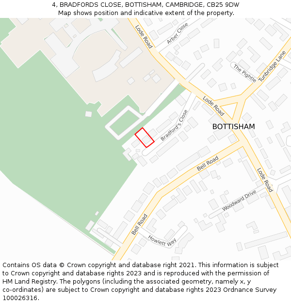 4, BRADFORDS CLOSE, BOTTISHAM, CAMBRIDGE, CB25 9DW: Location map and indicative extent of plot