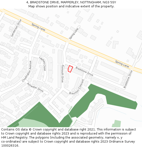 4, BRADSTONE DRIVE, MAPPERLEY, NOTTINGHAM, NG3 5SY: Location map and indicative extent of plot