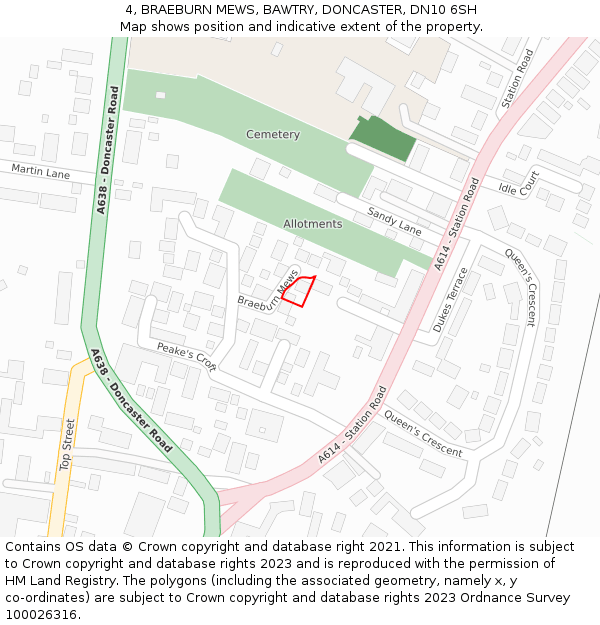 4, BRAEBURN MEWS, BAWTRY, DONCASTER, DN10 6SH: Location map and indicative extent of plot