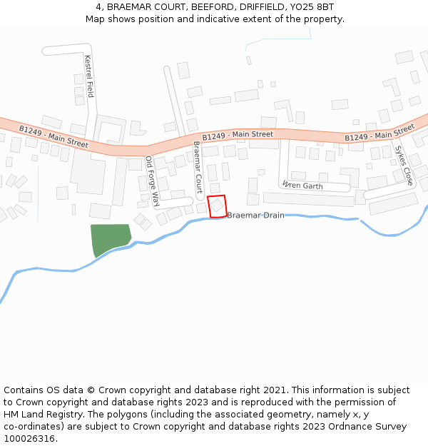 4, BRAEMAR COURT, BEEFORD, DRIFFIELD, YO25 8BT: Location map and indicative extent of plot