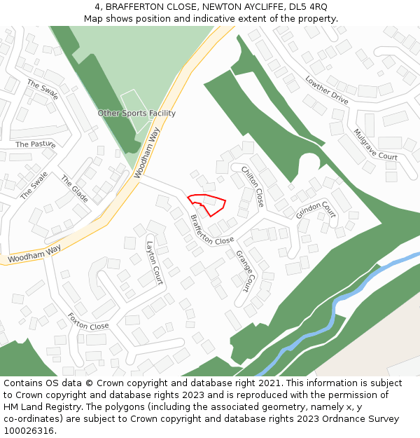 4, BRAFFERTON CLOSE, NEWTON AYCLIFFE, DL5 4RQ: Location map and indicative extent of plot