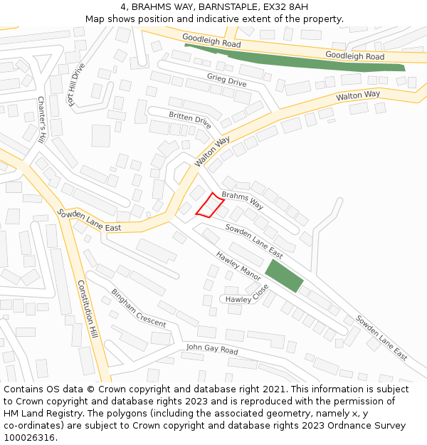 4, BRAHMS WAY, BARNSTAPLE, EX32 8AH: Location map and indicative extent of plot