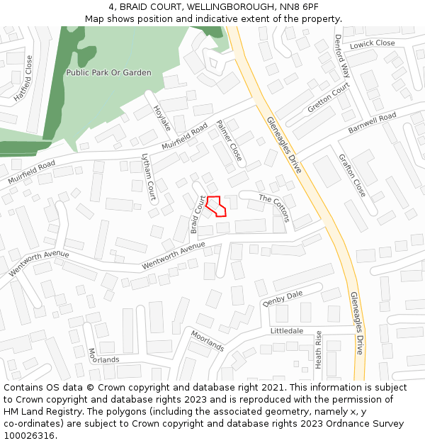 4, BRAID COURT, WELLINGBOROUGH, NN8 6PF: Location map and indicative extent of plot
