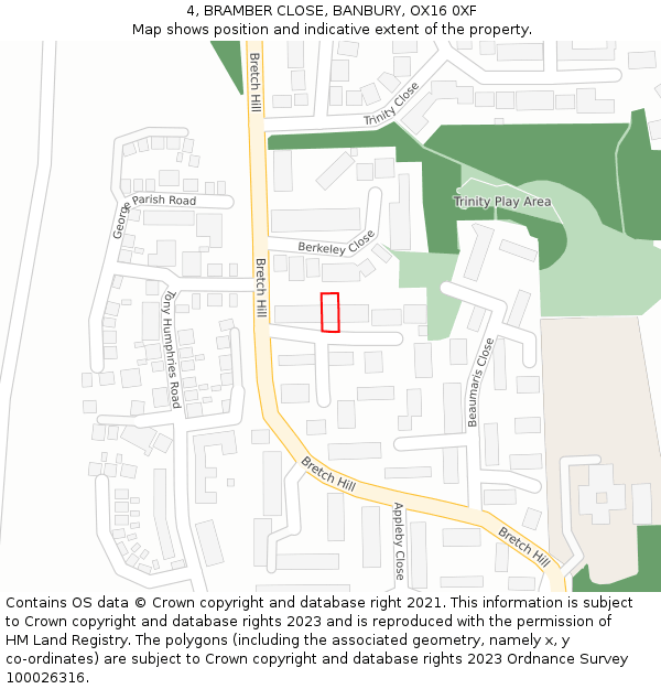 4, BRAMBER CLOSE, BANBURY, OX16 0XF: Location map and indicative extent of plot