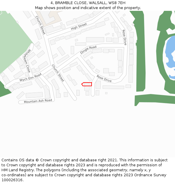 4, BRAMBLE CLOSE, WALSALL, WS8 7EH: Location map and indicative extent of plot