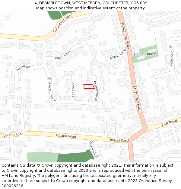 4, BRAMBLEDOWN, WEST MERSEA, COLCHESTER, CO5 8RY: Location map and indicative extent of plot