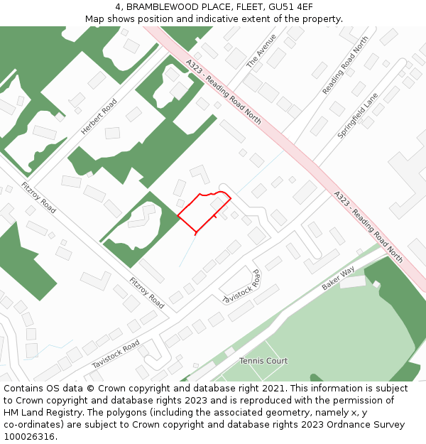 4, BRAMBLEWOOD PLACE, FLEET, GU51 4EF: Location map and indicative extent of plot