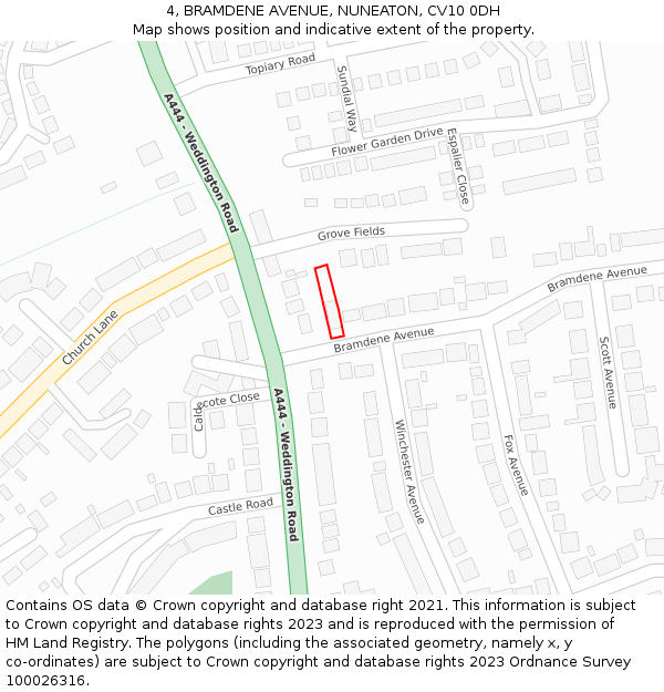 4, BRAMDENE AVENUE, NUNEATON, CV10 0DH: Location map and indicative extent of plot
