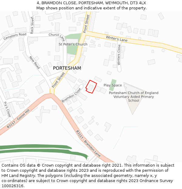 4, BRAMDON CLOSE, PORTESHAM, WEYMOUTH, DT3 4LX: Location map and indicative extent of plot