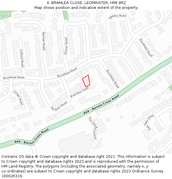 4, BRAMLEA CLOSE, LEOMINSTER, HR6 8RZ: Location map and indicative extent of plot